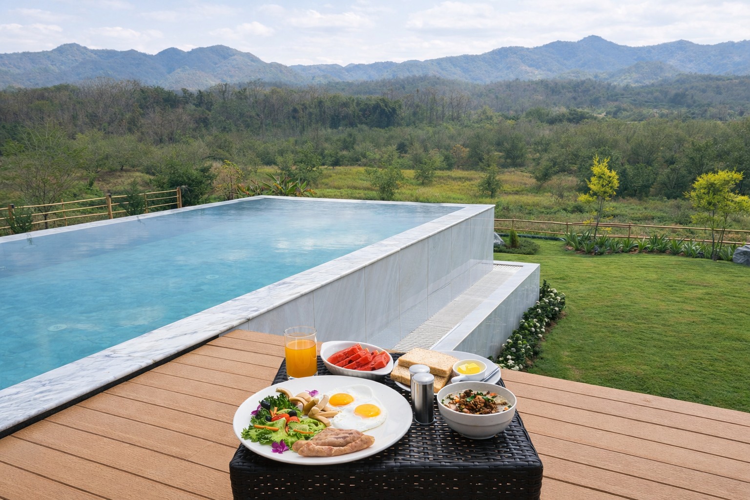 อาหารเช้าที่จัดเสิร์ฟสำหรับผู้เข้าพักในวิลล่า